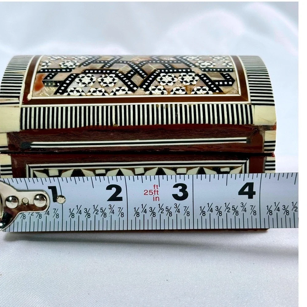 Handmade Mother of Pearl Inlay Wooden Jewelry Box Domed Mosaic Trinket Box NICE